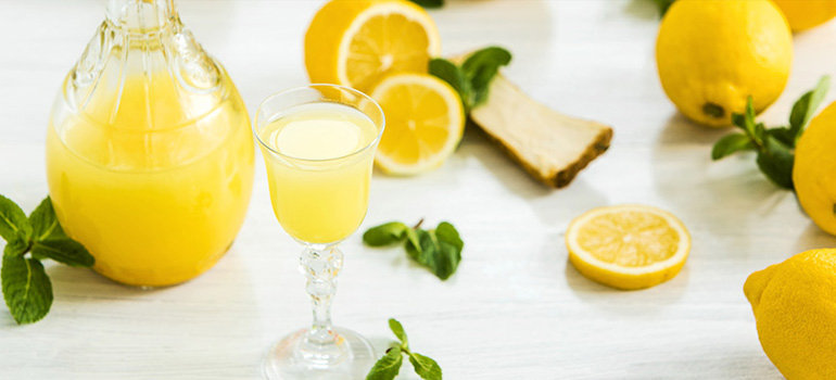 Limoncello drink displayed with lemons